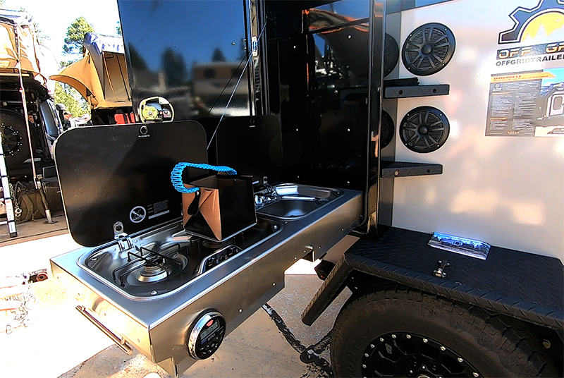 fold out kitchen on off grid trailer