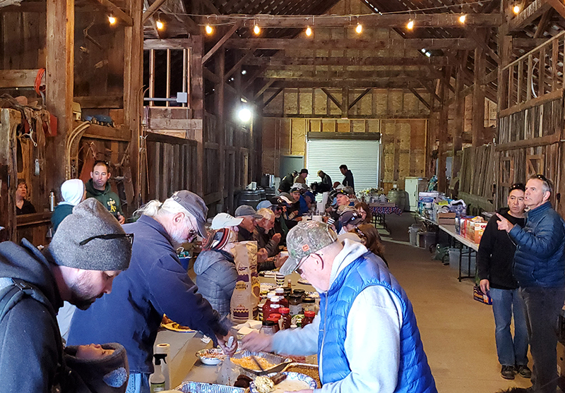 eating breakfast in diamond s ranch barn