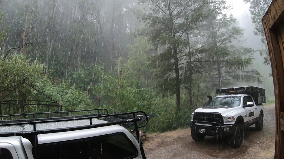 four wheel camper rain storm